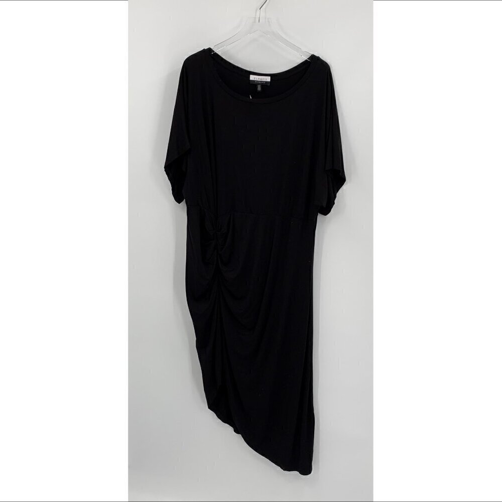 Eloquii Elements black knit shift dress ruching diagonal hem short sleeve 3X